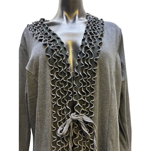 NWT Laura H Hlavac Gray Open Front Ruffled Edge Long Cardigan XL - Picture 6 of 7